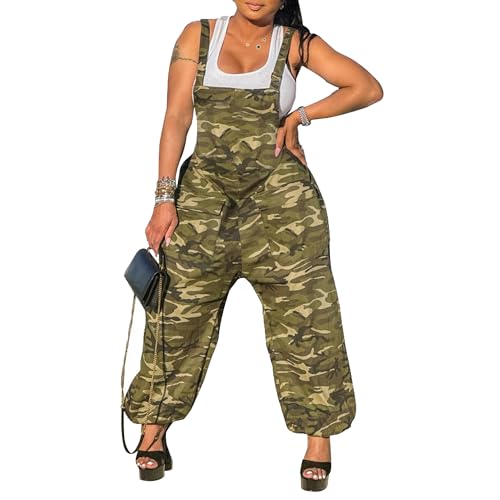 Salopette cargo camouflage femme combi-pantalon large baggy à poches
