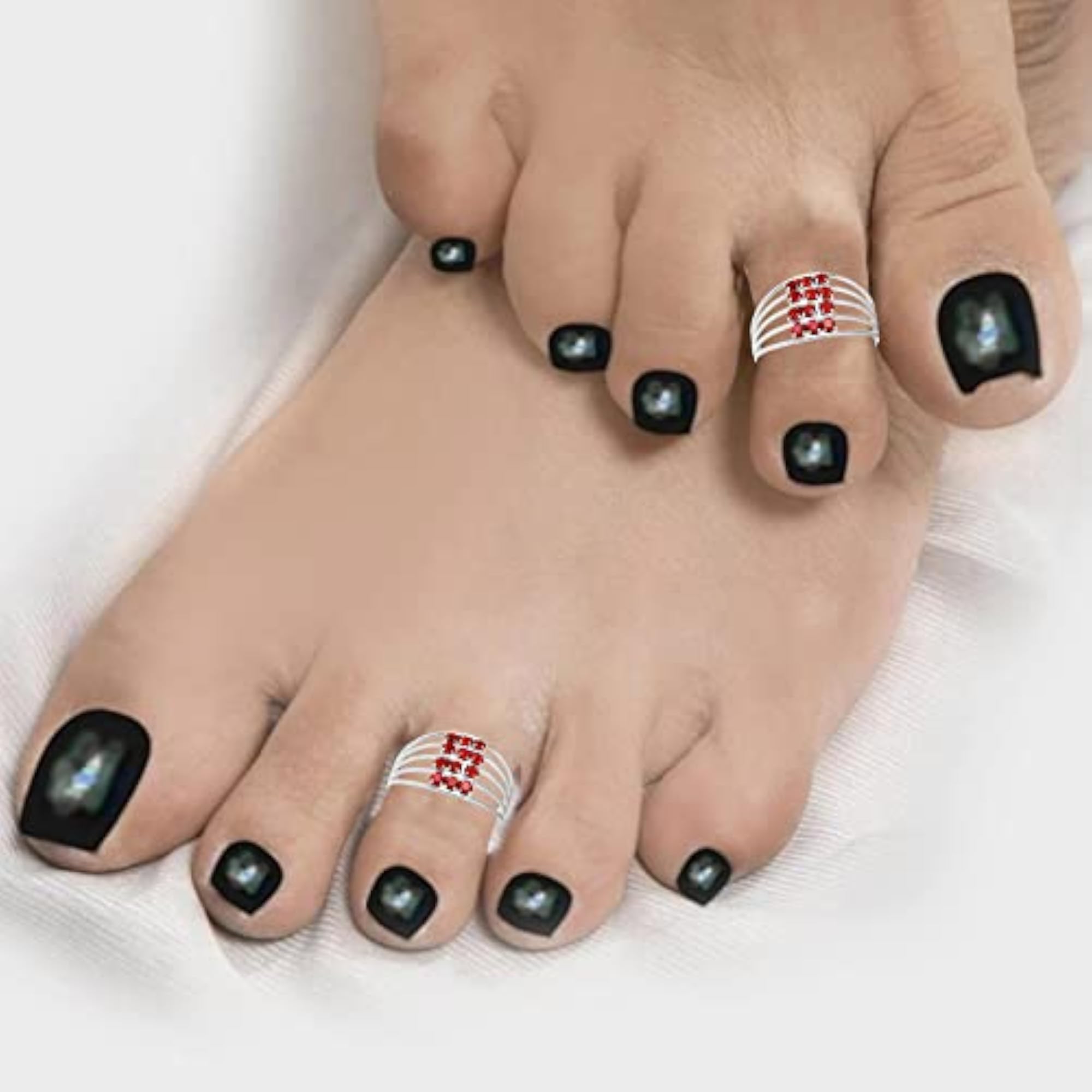 Women's Silver Plated Red CZ Multi-Strand Fashion Big Toe Ring