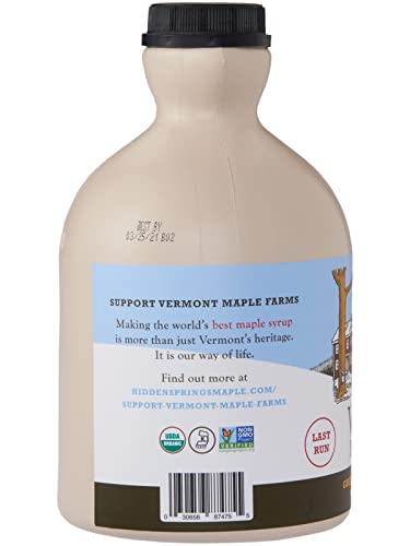 Hidden Springs Maple 100% Organic Vermont Maple Syrup, Grade A Very Dark Robust, 32 Ounce, 1 Quart, Family Farms, Bpa-Free Jug #TOP2