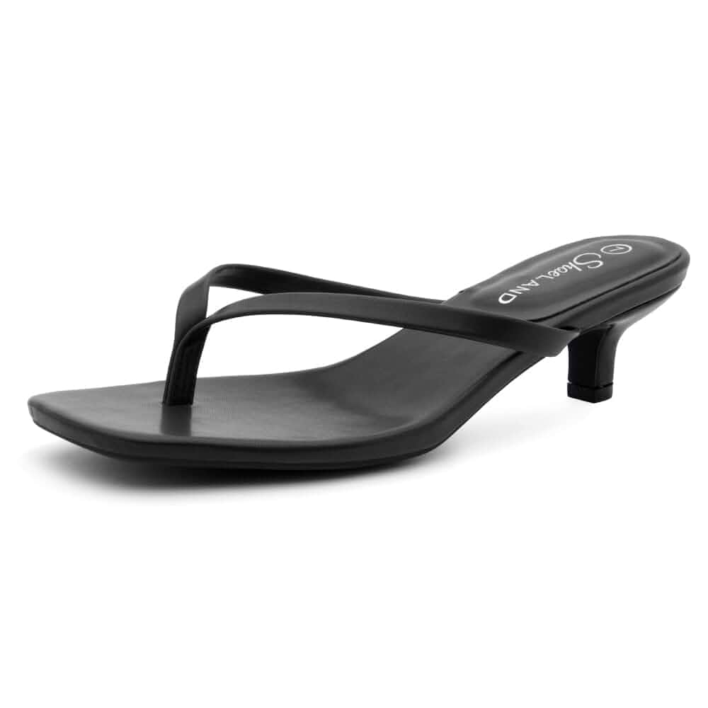 Shoe Land Kitten Heels for Women Square Open Toe Flip Flop Heels 1.75 Inch Low Heeled Sandals Slip On Dressy Sandals Summer Trendy