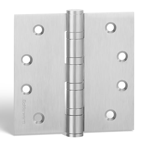 3 Pack goldenwarm Satin Nickel 4'' Door Hinges for Exterior Doors Ball Bearing Door Hinges 4in x 4in with Square Corner, Heavy-Duty, 304 Stainless Steel