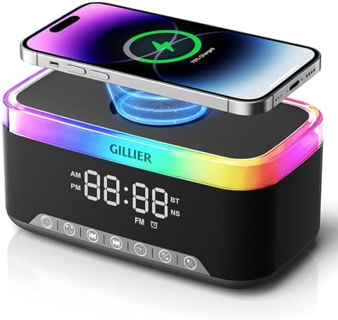 Wireless Charging Alarm Clock Radio for Bedrooms – 15W Fast Wirel...