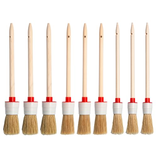 Sxutop 9 Stück Pinsel Rund Borstenpinsel Set Ø 20mm/25mm/30mm Rundpinsel Naturborsten Ringpinsel Runde Lackierpinsel für Hausgebrauch, Möbel, Auto Reinigung,Streichen Wänden (3 Größe)