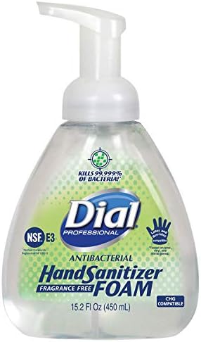 Dial Antibacterial Foam Hand Sanitizer, Fragrance-Free, 15.2oz Pump Bottle (Pack of 4)