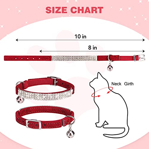 Bingpet Adjustable Cat Collar Soft Velvet Safe Collars Bling Diamante With Bells, Red #TOP1