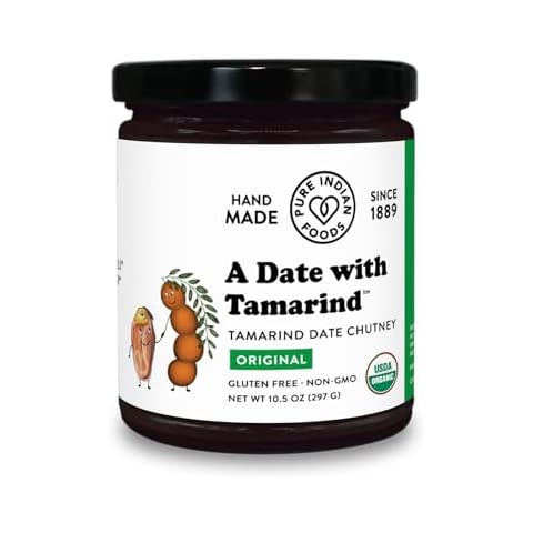 Organic Tamarind Date Chutney Condiment (Indian Preserve) - A Date with Tamarind, Non-GMO, No Sugar Added, Sweet and Sour/Tart Flavor, Glass Jar Cover