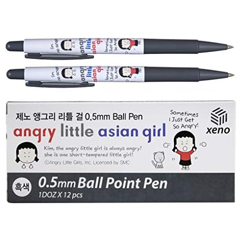 Xeno Angry Little Asian Girl Cartoon Character 0.5mm Ball Point Pen, LOW Viscosity Ink (Black 12pcs) Cover