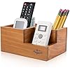 Flexzion Rustic Wooden Pencil Holder for Office - 3 Slots - Desk and Table Storage Organizer - Multifunctional Remote Control Holder for Home, School and Office
