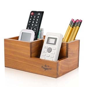 Flexzion Rustic Wooden Pencil Holder for Office – 3 Slots – Desk and Table Storage Organizer – Multifunctional Remote Control Holder for Home, School and Office
