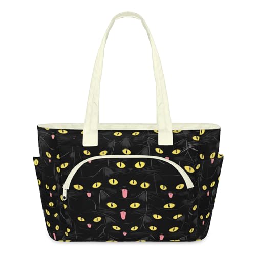 Sac cabas chat noir en textile matelassé grand format