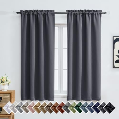 Image of Charcoal Grey Blackout Curtains for Bedroom 63 Inch Length 2 Panels, Thermal Insulated Energy Saving Curtains for Bedroom, Dual Rod Pocket Window Treatment Blackout Drapes, 2x40Wx63L Inches