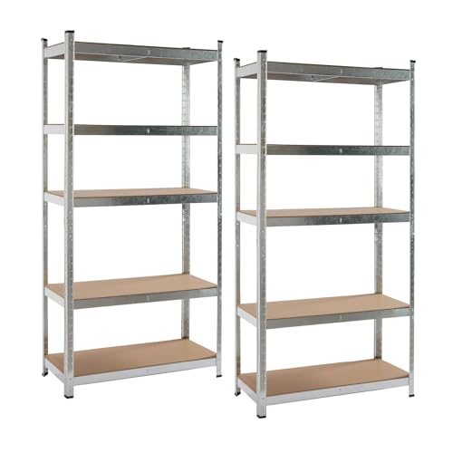 KG KITGARDEN KITHOME - Pack de 2 Estanterías Metálicas de Acero Galvanizado con 5 Baldas de MDF, Plata, 180x90x40cm