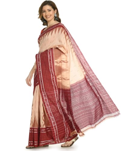 Image of COTTONSILK & KHANDUAPATA Shambalpuri Cotton Saree of Odisha Ikkat Orissa Traditional Handloom Sari | Bomkai | Pata | Nuapatana | sambalpuri saree | khandua patta sare | without Blouse S5