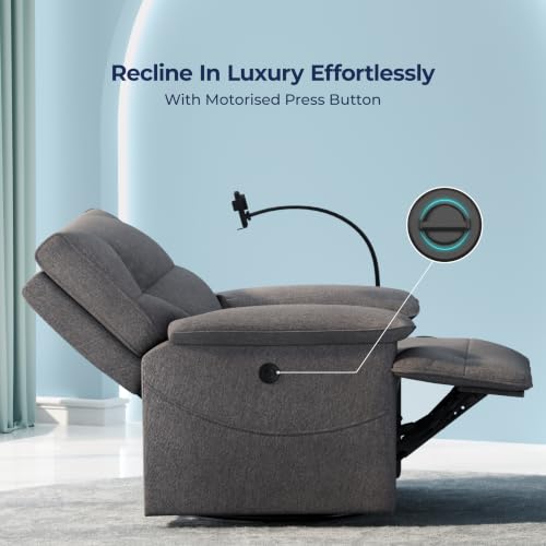 Image of The Sleep Company Luxe Grande Recliner Sofa | Non-Revolving| Patented SmartGRID Technology | 1 Seater | Premium Upholstery | Built-in Mobile Holder | Wireless Charging | Free Installation | Grey