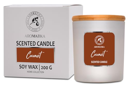 Scented Candle Coconut - Glass Candle Gift - Aromatherapy Candle with Soywax 200g - Up to 45 Hours Burn Time - Soy Wax Candles for Home Scented - Home Scented Candles