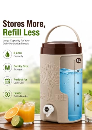 Image of 5L Insulated Water Jug with Tap & Handle | Portable Water Dispenser for Home, Office, Travel, Picnic & Outdoor Use | Leakproof Beverage Container, Grey & Blue (Brown)
