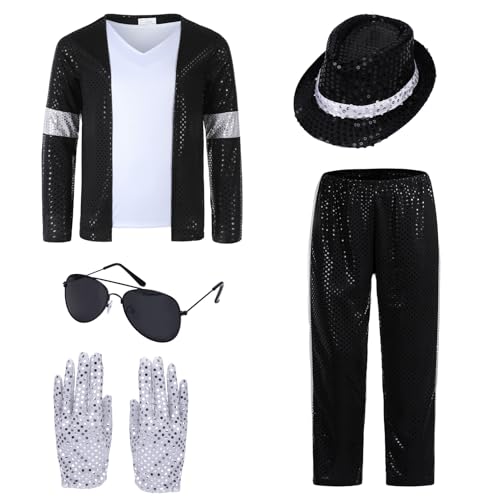 ACTLATI Kids Dance Star Costume Boys 80s 90s Pop Stage Halloween Cosplay Set for Hip Hop Disco Role Play Kits 4-9 Years