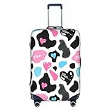 VCzsdff Funda de equipaje lavable con estampado de piel de vaca con corazones y corazones, antiarañazos, para equipaje de 18 a 32 pulgadas, White, S