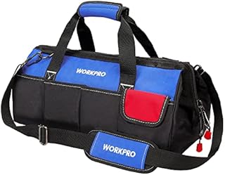 WORKPRO Tool Bag 18-inch, Large Heavy Duty Tool Bag Organiser, Multi-Purpose Wide Open Mouth Storage Bag, Waterproof Electricians Tool Bag with Adjustable Shoulder Strap