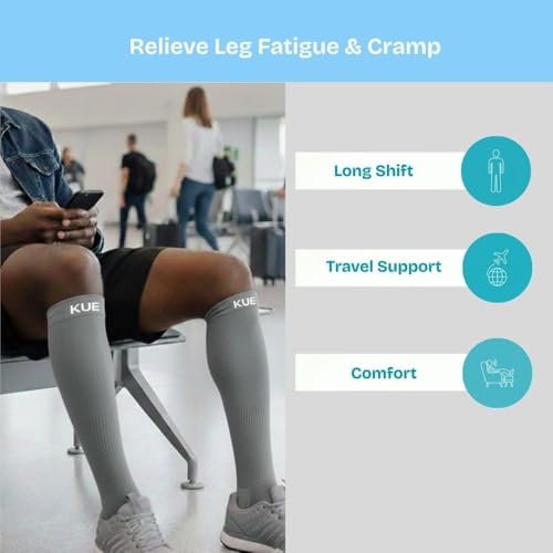 Image of KUE Knee Compression Socks for Men & Women - 18-21 mmHg Support for Pain Relief, Circulation, Blood Recovery - Sports, Running, Football, Cycling - Knee-High, Moisture-Wicking.