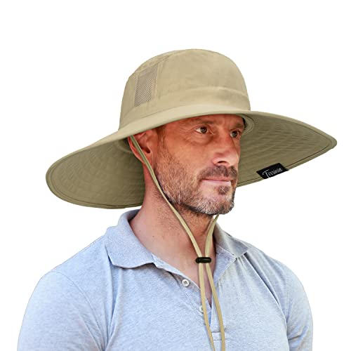Image of Men Safari Sun Hat Wide Brim Boonie Fishing Cap with Adjustable Drawstring