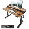 FEZIBO 48 x 24 Inch Height Adjustable Electric Standing Desk with Double Drawer, Stand Up Table with Storage Shelf, Sit Stand Desk, Rustic Brown