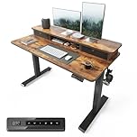FEZIBO Height Adjustable Electric Standing Desk with Double Drawer, 120 * 60cm Stand Up Table with Storage Shelf, Sit Stand Desk with Splice Board, Black Frame/Rustic Brown Top