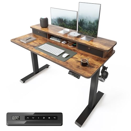 FEZIBO 48 x 24 Inch Height Adjustable Electric Standing Desk with Double Drawer, Stand Up Table with...