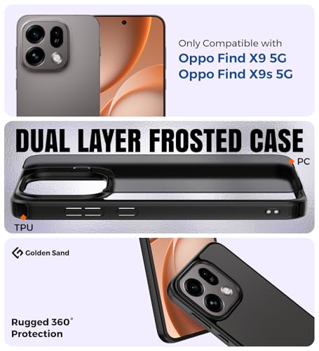 Image of Golden Sand for Oppo Find X9 5G, Oppo Find X9s 5G Back Cover - Rugged Frosted Semi Transparent PC Shock Proof Slim Case, Space Black