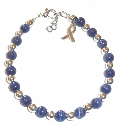 Hidden Hollow Beads - Cancer Awareness Bracelet Showing Support Fundraising Campaign, Adult Size Extension, 6mm Cat's Eye Beads. Comes Packaged. (Stomach Cancer - Periwinkle)