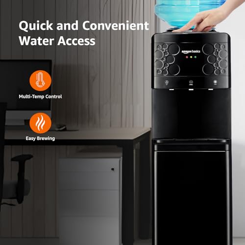Image of amazon basics Hot and Cold Floor Standing Water Dispenser, Top Loading, 20Litre Full Black