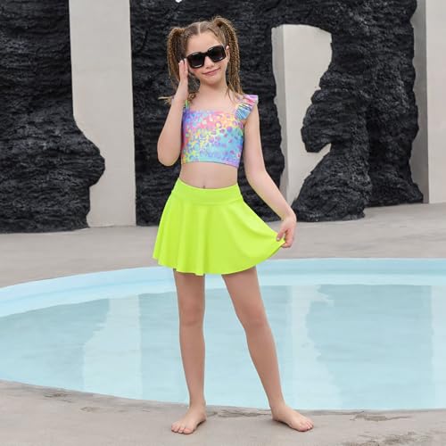 Image of CHILDRENSTAR Girls Tankini Swimsuit with Skirt 3 Pieces Bikini Bathing Suit | 3-Piece Swim Suits with Skirt For Modest Adjustable Straps Shiny Sparkle Mermaid and Tropical Print Cute Beach Swimwear