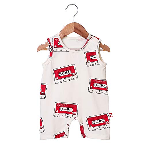 Nino Bambino 100% Organic Cotton Sleeveless Printed Round Neck Half Romper for Unisex Baby (0-3 Months, Cream-1)