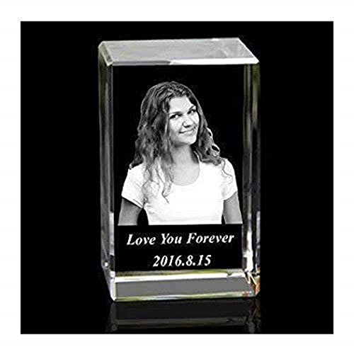 Image of Personalized 3D Cube Crystal Photo Frames Rectangle Shape (6x4x4 CM) with free light base