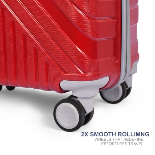 Image of Small Cabin Suitcase Red Polypropylene 54 cm with 8-Wheel Spinner and Secure Number Lock