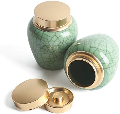 Porcelain Tea Tins Canister set with double Airtight Lids Home Kitchen Canisters for Tea Coffee Sugar Storage Loose Leaf Tea Tin Containers storage (Green3 Tea Canisters- 2PC)