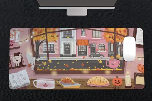 Image of Calm Autumn Premium Desk Mat | Anti-Skid | Anti-Slip | 60 x 28 cm | Laptop Mat for Work from Home /Office /Gaming- Extended Mouse pad and Keyboard Desk mat