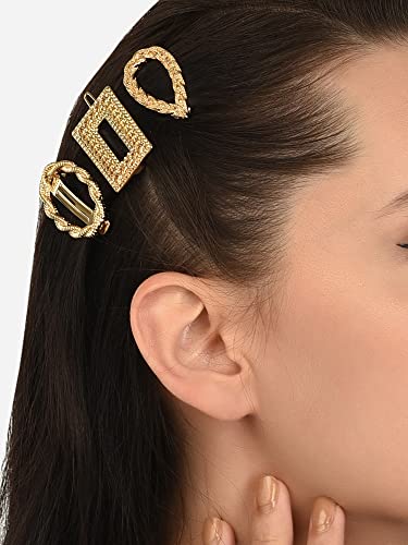 Image of Zaveri Pearls Set of 3 Gold Tone Contemporary Hair Pins For Women-ZPFK15030