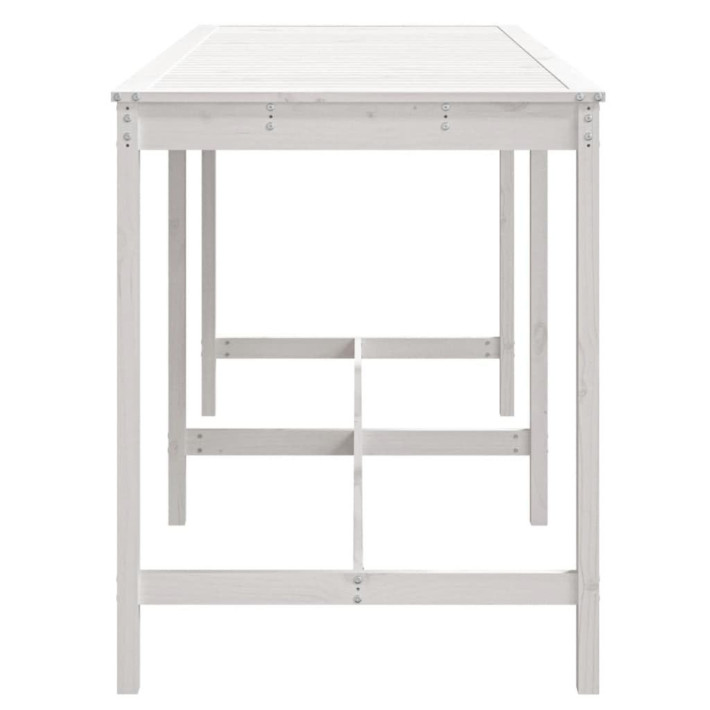 Klasyczny stół ogrodowy z litego drewna sosnowego, biały, 203,5 x 90 x 110 cm, stabilna rama drewniana, wytrzymały blat stołu na napoje i przekąski, idealny na taras, do ogrodu i na balkon.