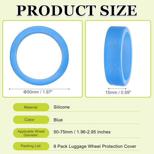 Image of 8Pack Luggage Wheel Protection Cover, Wear Resistant Anti Noise Silicone Protector Cover for 1.96-2.95 inch Spinner Wheel for Suitcases Chair Caster Travel, Blue