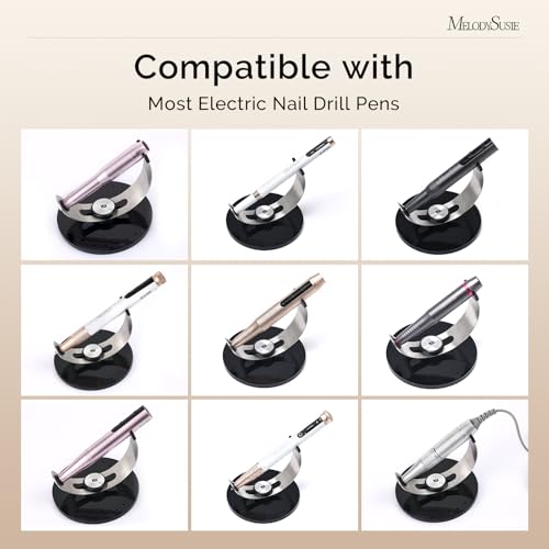 Image of MelodySusie Pen Nail Drill Holder with 10 Drill Bits Holes,Stable Acrylic Base Stand for Most Pen-shaped Electric Nail File,Especially for PC120I,PC120B,PC180G,PC180F,PC180E,PM170F,PM180G,SM220G
