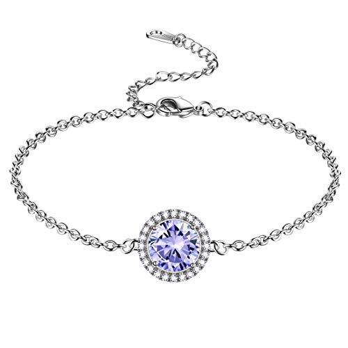 beautlace June Birthstone Bracelets Silver Plated Round Shape Charm Bracelet Purple Birthstone Jewelry Birthday Gifts for Men and Women KB0017U