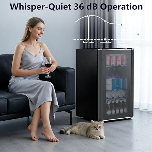 Image of COWSAR Mini Fridge Cooler, 130 Can Beverage Refrigerator with Glass Door, ETL Approved Wine Fridge with Digital Temperature Control, LED Light, Reversible Door for Home, Office, Bar - 3.2 Cu.Ft