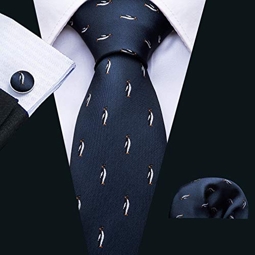 Image of Barry.Wang Fun Animal Ties for Men Designer Handkerchief Cufflink WOVEN Casual Necktie Set Festival