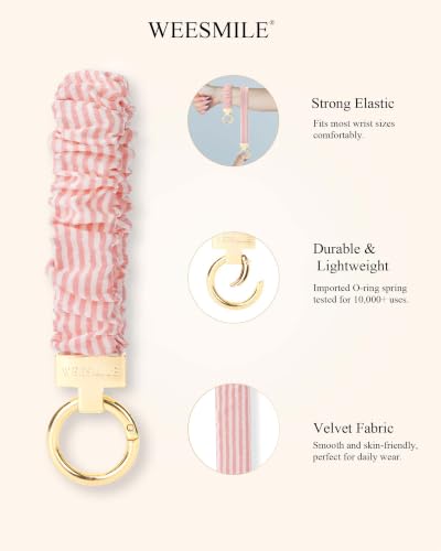 Image of WEESMILE Scrunchie Keychain Wristlet for Car Key Chain with D Key Ring