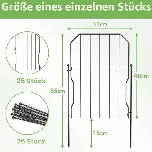 WELDUN Gartenzaun 25er Metall Steckzaun, Dekoration Gitterzaun für Garten