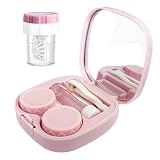 CADEVED Contact Lens Case Kit with Cleaner Washer, Contact Lenses Applicator Removal Tool Kit with Mirror Solution Bottle for Daily and Outdoor Use(Pink)