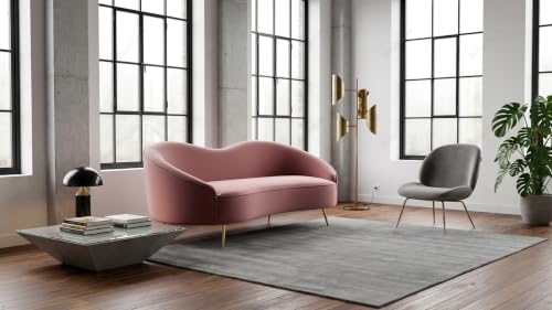 Image of Sixpine Rosewood Luxury Curved Sofa in Premium Velvet-Fabric | Solid Wood Structure | High Density Foam | Sturdy Golden Legs | Comfortable & Stylish Couch for Modern Living Room (Rose Pink, 3 Seater)