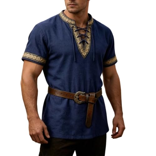 Túnica medieval de hombre que soluciona tu disfraz vikingo cómodo con bordado étnico