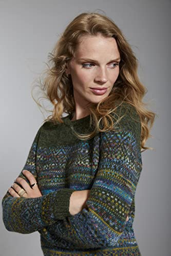 Invisible World Women's Alpaca Wool Sweater Fair Isle Hand Dyed Green Large #TOP3